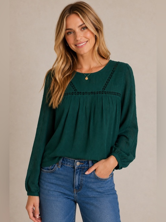 LOFT Tops - NWT LOFT Long Sleeve‎ Striped Lace Embroidered Top Large Relaxed Lightweight